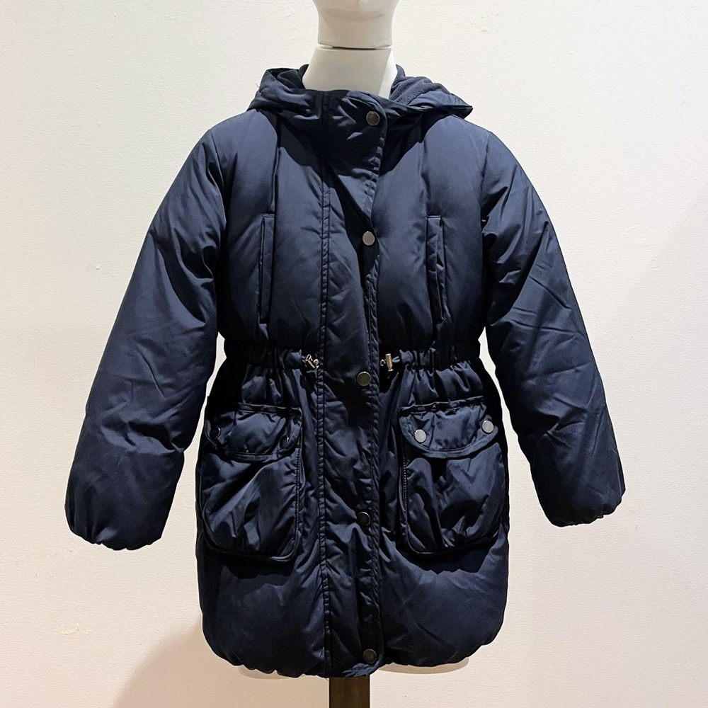 Gap Winter Down Puffer Coat Jacket Navy Girls Size 8 Cinched Waist Knee Length